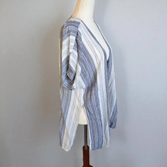 Maurices Cover Up Women Small Gray Beige Stripes Swimsuit Coverup Beach Summer - Picture 2 of 11